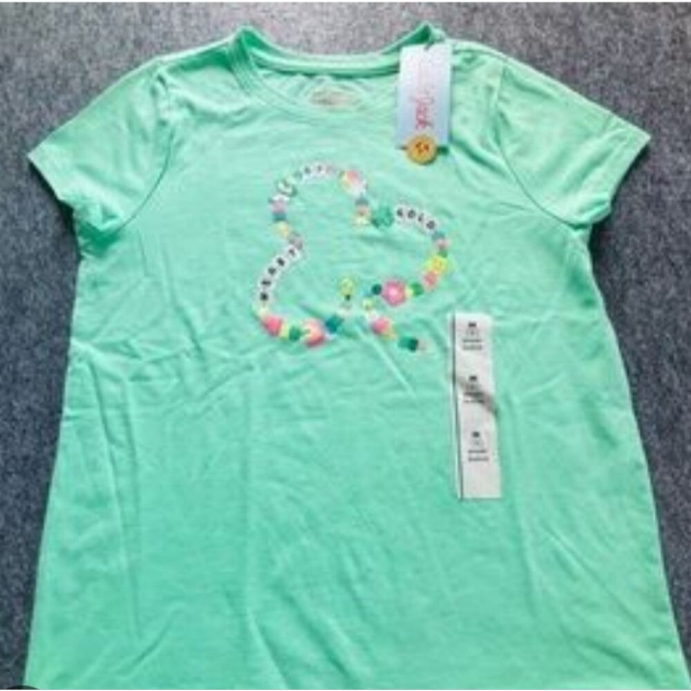 Kids Size 8 T-Shirt Green Shamrock Design Heart of gold Medium  Girls Youth New